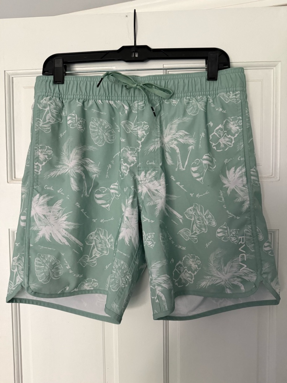 RVCA Mint Green Board Shorts with White Tropical Print